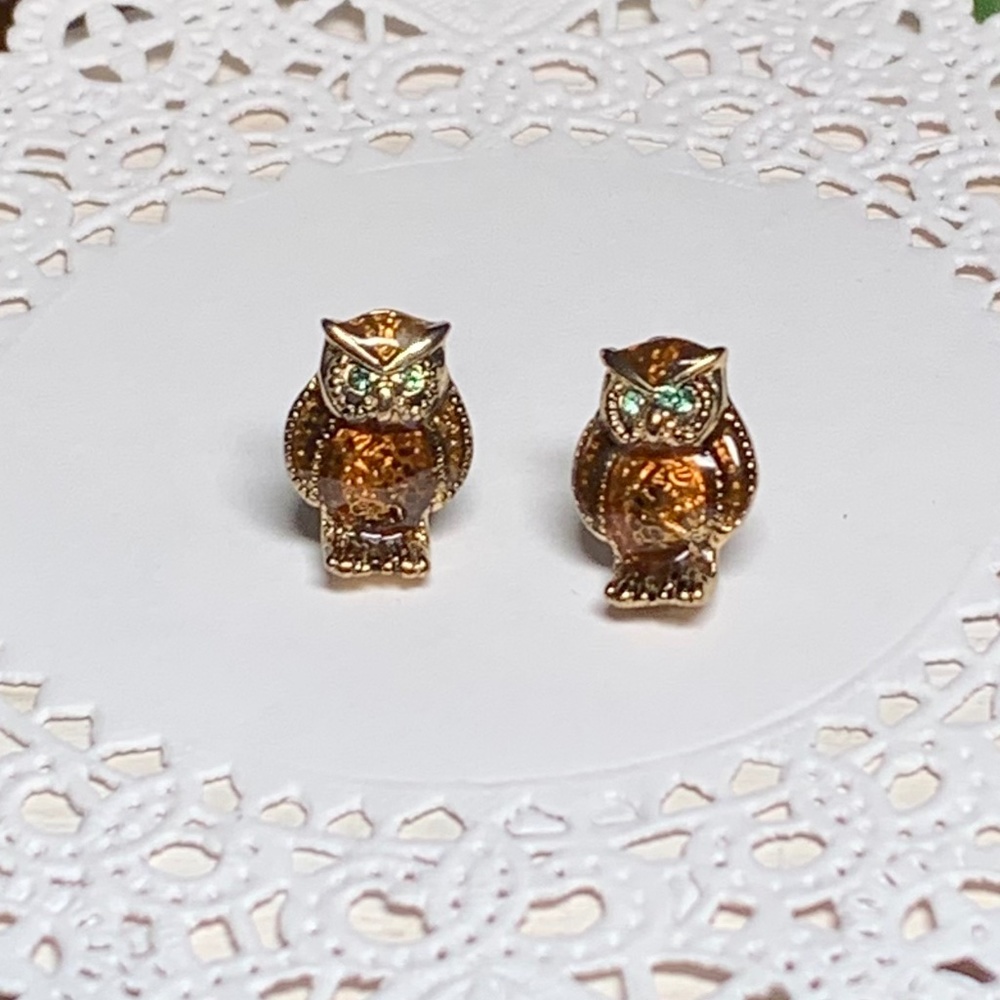 Hooting Adorable! Enamel and Crystal Owl Earrings - Picture 1 of 7